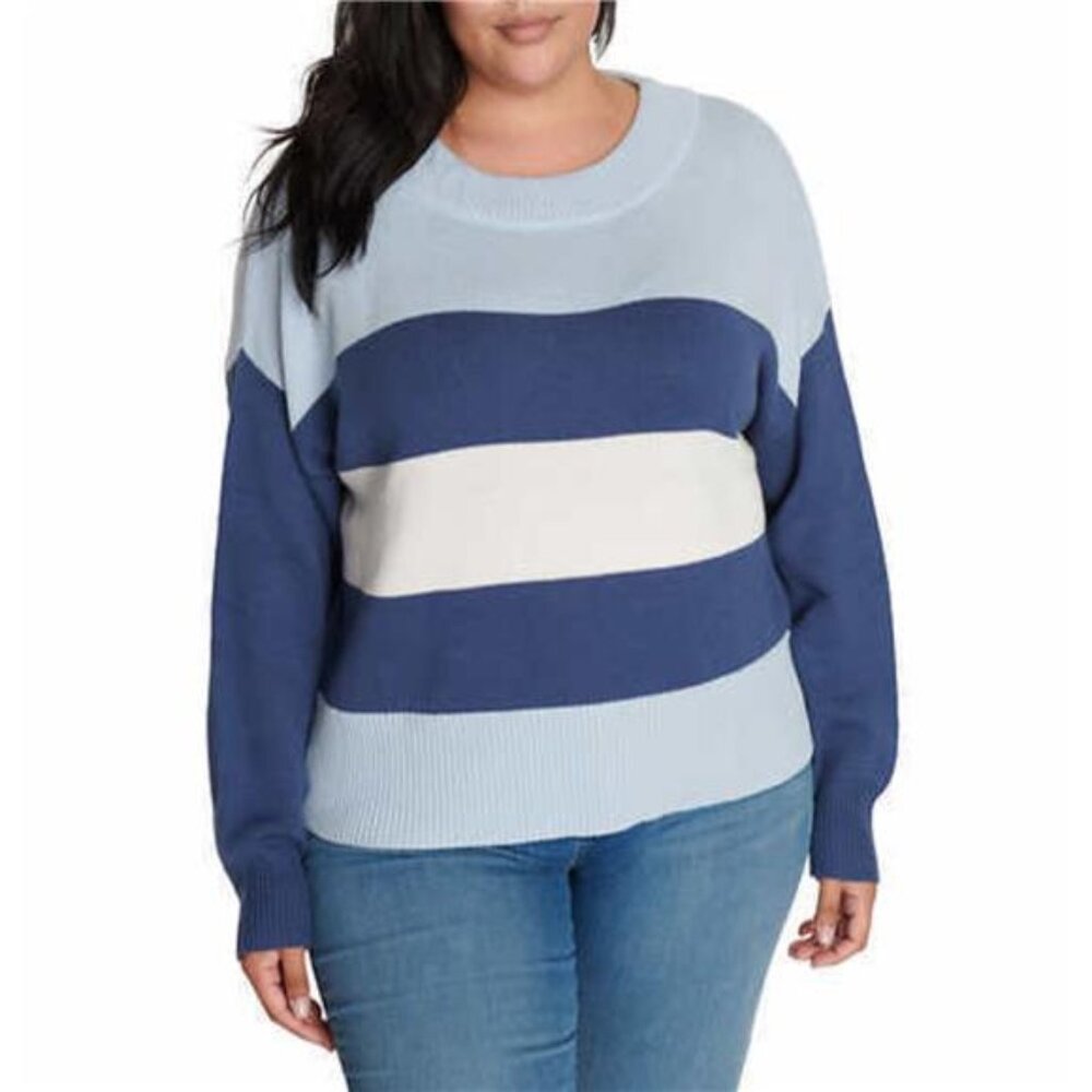 Lucky Brand Women's Cozy Soft Cotton Blend Sweater(Blue Multı, Large)
